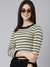 SHOWOFF Women's Round Neck Striped Regular Sleeves Fitted Multi Top