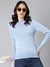 SHOWOFF Women's Horizontal Stripes Regular Sleeves Blue  Regular Top