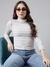 SHOWOFF Women's Sea Green Horizontal Stripes Fitted Crop Top