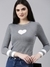 SHOWOFF Women's Round Neck Colourblocked Grey Fitted Regular Top