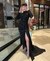 Black full sleeves embroidered straight gown
