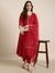SHOWOFF Women's Anarkali Red Solid Kurta and Trousers Set Comes With Dupatta