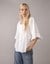 American Eagle Women White  Linen-Blend Ruffle Blouse