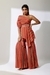 Red Ruched Asymmetric Sharara with an Embroidered Belt