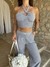 Grey halter neck crop top and pants striped co ord set