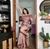 Rose gold off shoulder feather gown
