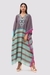 Purple and Sky Blue Striped Textured Embroidered Kaftan