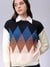 Women Off White Relaxed Fit Argyle Print Sweater