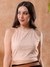 Women Cream Fitted Lace Halter Neck Crop Top