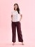 Go Colors Women's Solid Dark Wine Linen Cargo Pant