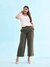 Go Colors Women's Solid Olive Green High Rise Crepe Wide Pant