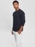 Men Navy Textured Round Neck Long Sleeves T-Shirt
