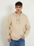 Men Beige Solid Hooded Full Sleeves Pullover Style Sweatshirt