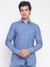Blue Textured Spread Collar Full Sleeve Shirt
