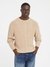 Men Beige Self Design Round Neck Full Sleeves Sweater