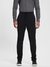 Black Polyamide Blend Solid Slim Fit Trouser
