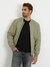 Men Green Solid Stand Collar Full Sleeves Bomber Jacket