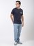 Navy Blue Printed Round Neck Short Sleeves T-shirt