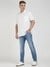 Guess Blue Cotton Blend Solid Slim Fit Jeans