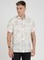 Off White Cotton Blend Printed Spread Collar Shirt