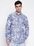 Collin Chambray Blue And White Leave Leaf Spread Collar Regular Fit Shirt