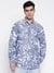 Collin Chambray Blue And White Leave Leaf Spread Collar Regular Fit Shirt