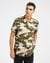 Men's Beige Viscose Printed Slim Fit Spread Collar Short Sleeve Shirts