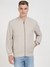 Grey Polyamide Blend Solid Bomber Jacket