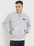 Grey Solid Stand Collar Full Sleeves Front-open Sweatshirt