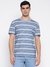 Organic Piquet Cloudy Smart Blue Horizontal Stripes Round Neck Slim Fit T-Shirt