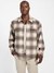 Guess Men's Beige Macro Check Checked Spread Collar Full Sleeve Shirt