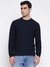 Heron Monogram Smart Blue Basketweave Knit Round Neck Regular Fit Pullover Sweater