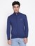 Guess Men Darrell Soft Endless Blue Solid High Neck Regular Fit Zip-Front Sweater