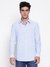 Guess Men Tech Yarn Dyed Light Blue Vertical Stripes Spread Collar Regular Fit Shirt