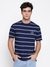 Guess Men Marine Organic Heavy Wash Indigo Horizontal Striped Round Neck Regular Fit T-Shirt
