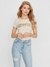 Women Cream Embellished Round Neck T-shirt