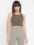 Women Olive Solid Sleeveless Crop Top