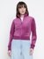 Women Purple Solid High Neck Sweatshirt