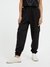 Black Polyester Blend Solid Regular Fit Cargo Pant