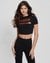 Women's Black Polyamide Printed Regular Fit Round Neck Short Sleeve Crop Top