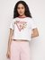 White Printed Round Neck Zoey Crop Artisan Jersey T-Shirt
