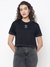 Eléa Flamed Jet Black Solid Round Neck Boxy Fit T-Shirt