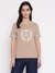Beige Embroidered Crew Neck T-shirt