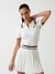 Guess Women Ribbed Polo Collar Short Sleeves Knitted Crop T-Shirt
