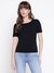 Guess Women Steffi Jet Black Solid Round Neck Regular Fit T-Shirt