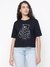 Mid Organic Stream Jet Black Graphic Round Neck Boxy Fit T-Shirt