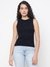 Gelsey Organic Jet Black Solid Round Neck Regular Fit Tank Top