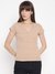 Khaki Ribbed V-Neck Short Sleeve Top