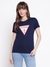 Guess Women Mid Organic Stream Suiting Blue Brand Logo Round Neck Regular Fit T-Shirt