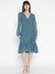 Teal Printed V-Neck Full Sleeve Wrap Dress
